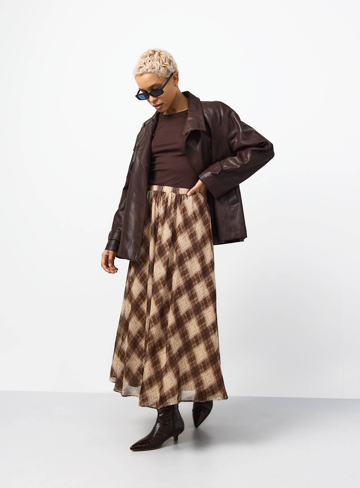 Brown Check Chiffon Midaxi Skirt 14 - Image 2